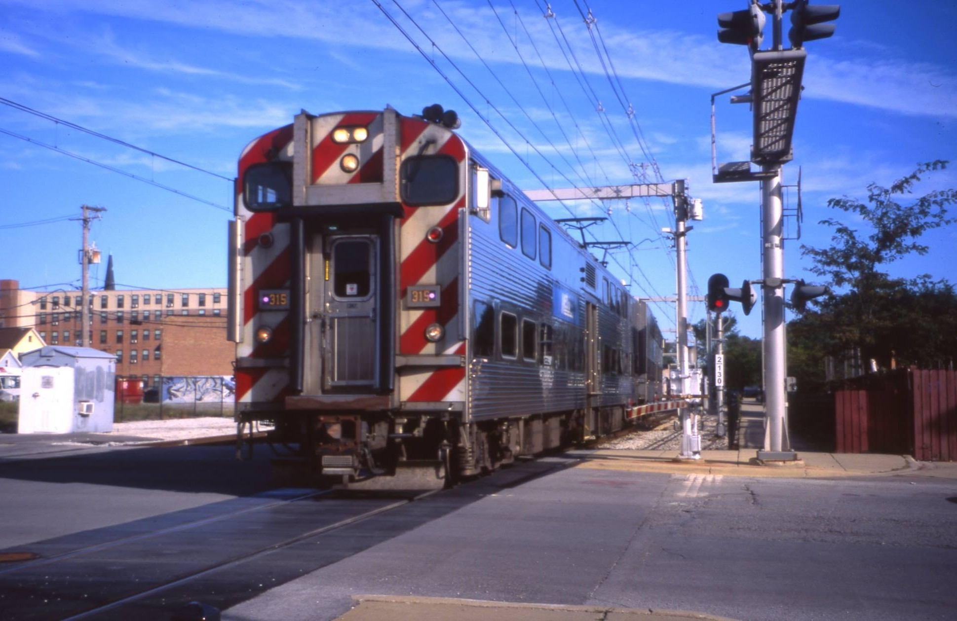 A Metra commuter train at a South Side crossing